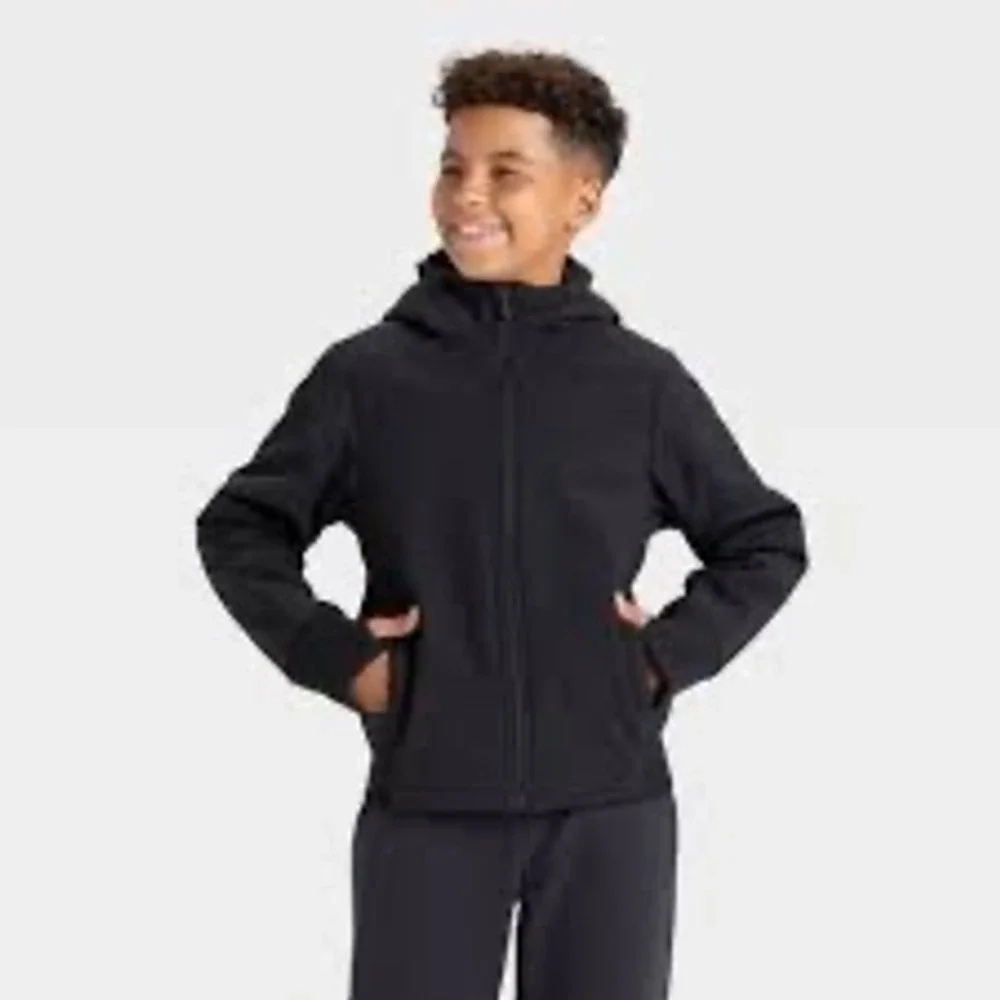 All In Motion Boys Softshell Fleece Jacket Black Wind Water Resistant XXL 18 20